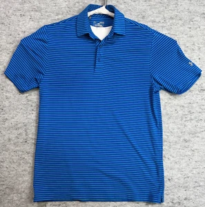 Under Armour Polo  Mens Medium Blue Striped Performance Loose Heatgear NOTES!!! - Picture 1 of 9