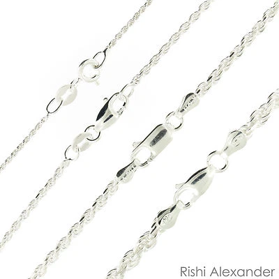 925 Sterling Silver Diamond Cut Rope Chain Necklace .925 Italy All Sizes - Image 1 of 2