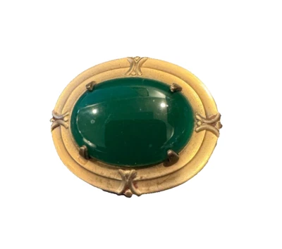Chinese  green hard stone gilt frame brooch ( bin 8). - Изображение 1 из 4