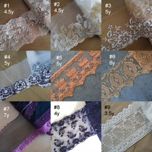 4-7 Yards Tulle Mesh Lace with Embroidered Floral Black,Ivory,Beige,Violet zheh2 - Picture 1 of 10