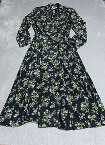 Vestido vintage Leslie Fay para mujer 10 negro floral con botones años 70 80 modesto - Imagen 1 de 8