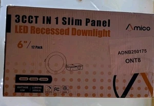 (12 Pack) AMICO 3CCT In 1 Slim Panel LED Recessed Downlight 1000 LM (New) - Picture 1 of 4