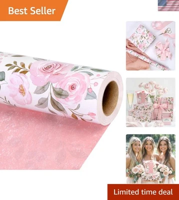 Vibrant Reversible Floral Gift Wrap - 17" Wide for Mother's Day & Bridal Showers - Image 1 of 4