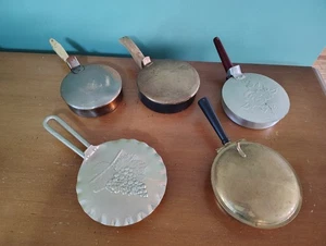Lot Of 5 Vintage Silent Butler Ash Crumb Trays Forged Metal Brass Hinged Pans - Picture 1 of 6