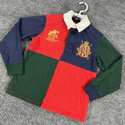 Polo Ralph Lauren Rugby Shirt Boys Size 7 Multi Color Long Sleeve Crest Polo Top - Image 1 of 4
