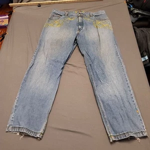 Coogi Jeans W40 L34 Light Blue Swirl Embroidered Frayed Hem Vintage Hip Hop - Picture 1 of 10
