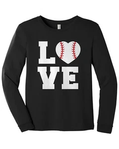 Love Baseball or Softball Heart Youth Long Sleeve T-Shirt Player Athlete Gift - Picture 1 of 8