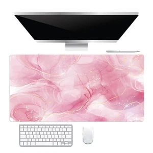 Pink and Gold Marble Desk Mat for Keyboard and Mouse Desk Pad 31.5x15.7 inch - Picture 1 of 6