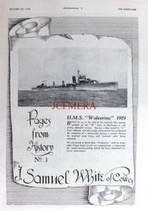 J. SAMUEL WHITE Cowes H.M.S. Wolverine 1919 ANZEIGE Original WW2 Print Ad 675/109 - Bild 1 von 1