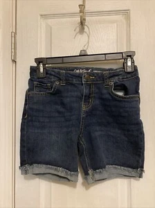 Cat & Jack Girls Sz L 10-12 Super Stretch Fringe Jean Shorts/Pockets Blue Zip - Picture 1 of 9