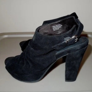 NIB MIA Refine Black Suede Platform Peep Toe Shoe Boots 7.5M - Picture 1 of 3