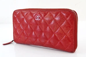 Authentic CHANEL Red Quilted Leather CC Long Wallet Zipper Coin Purse #56097 - Picture 1 of 21