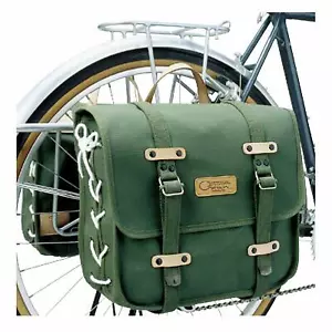 OSTRICH Bicycle Rear Side Bag Case DLX Green One Side Single Cotton Canvas Japan - Picture 1 of 2