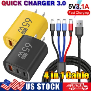 65W Type USB-C Super Fast Wall Charger&4FT Cable For Samsung Galaxy A15 A16 A25 - Picture 1 of 26