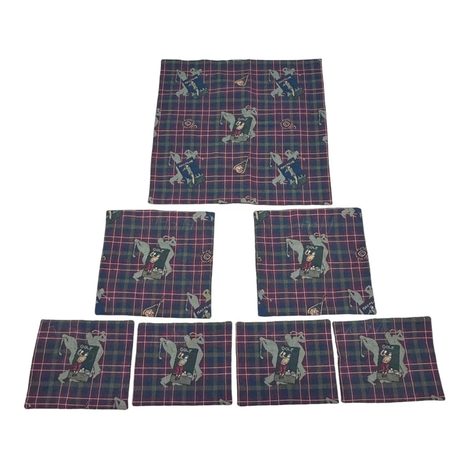 Lote de 7 fundas de almohada tejidas a cuadros temáticas de golf vintage de tela de alta calidad Foto 1 de 4