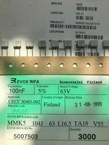 Polyester Capacitors 100nf 63V 5% MMK4104J63L16.5 Evox Rifa 25pcs £3.25 Z3138 - Picture 1 of 1