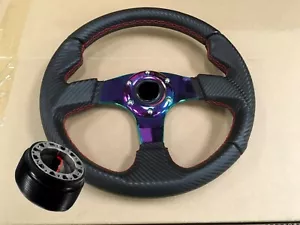 Civic Integra DB DA DG EF Carbon CF Black Neo Chrome Center Steering Wheel + Hub - Picture 1 of 1
