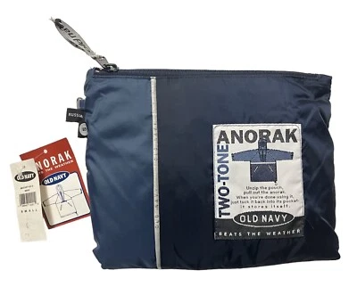 Vtg 90s Old Navy Blue Anorak Windbreaker Jacket Mens Size S Packable Pouch New - Image 1 of 4