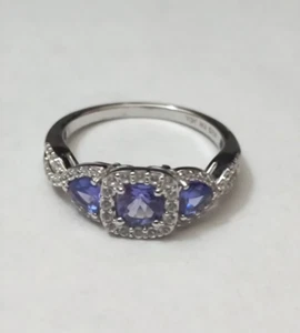Hidden Gems Jewelry Tanzanite 3 Stone Ring 925 Sterling Silver Size 8 - Picture 1 of 6