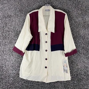 NEW D. E. Frantoria LTD Retro Multicolor Blouse ButtonUp Women’s 16 Shoulder Pad - Picture 1 of 15
