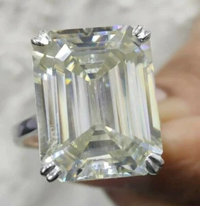 RARE 19.20 Ct Certified Treated Emerald Cut Diamond Solitaire Ring in 925 Silver - Picture 1 of 6