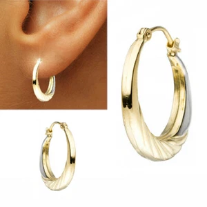 Bügel-Creolen Ohrringe zweifarbig ohne Stein 333 Gold Gelbgold gewölbt 20 mm neu - Bild 1 von 3