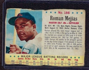 1963 Post Cereal #186 Roman Mejias, Houston Colts .45s, Fair - Picture 1 of 2
