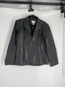 EAST 5TH women's black leather jacket size XL petite mid-length full zip pockets - Picture 1 of 13