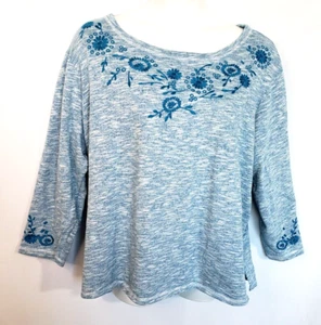 Top Pullover Woman Within 3X Azul Bordado Floral Manga Larga Mezcla Algodón - Imagen 1 de 12