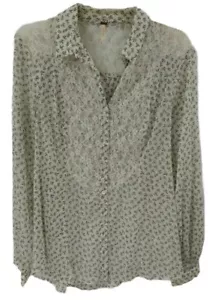 Free People Ivory Button Up Floral Lace Sheer Cottagecore Size M - Picture 1 of 6