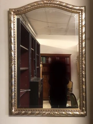 Espejo italiano grabado a mano en hoja de oro y plata único y raro  Foto 1 de 4