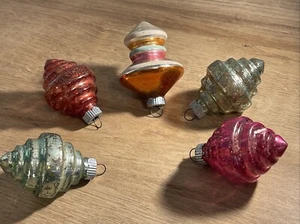 Vintage Christmas Mercury Glass Ornaments Shiny Brite Ufo Satellite Lantern Lot5 - Picture 1 of 12