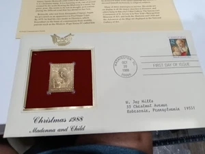 Christmas 1988 - Madonna & Child 22k Gold & First Day of Issue US Postage Stamps - Picture 1 of 3