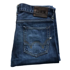 Edwin Jeans Mens 32x32 Blue ED-80 Slim Fit Denim Button Fly Belted - Picture 1 of 8
