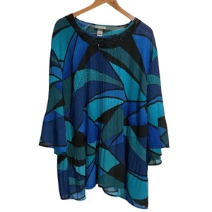 Maggie Barnes for Catherines Pleated Blouse size 2X Flared Sleeves Blue - Picture 1 of 8