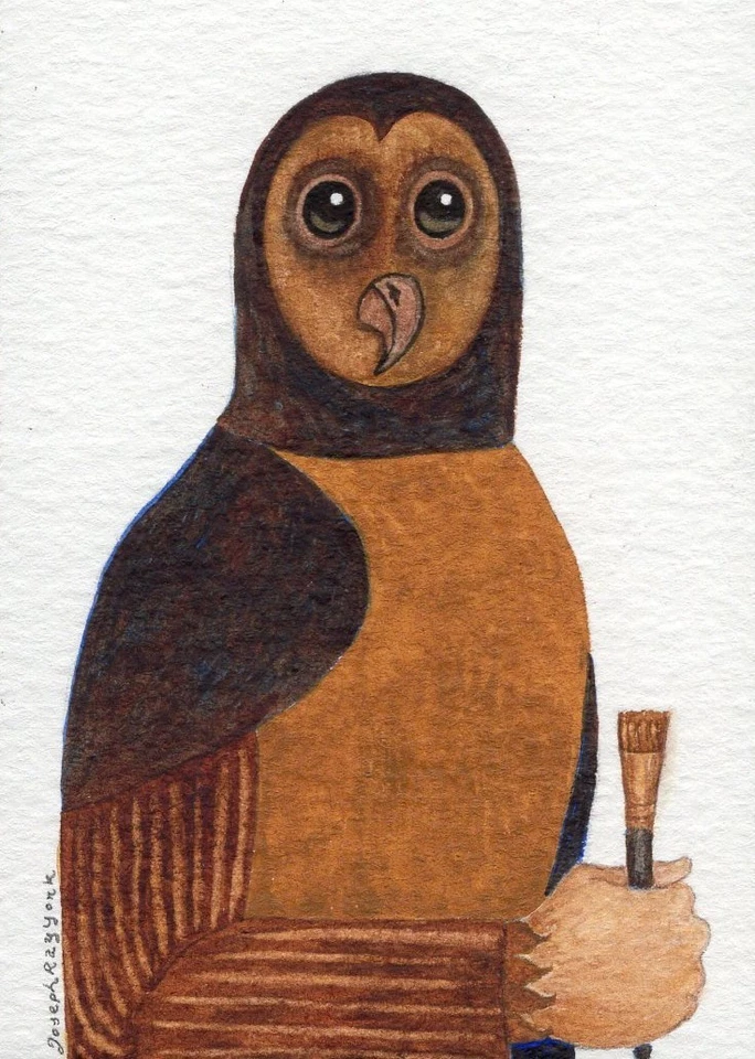 ACEO Original "Autorretrato como un búho" por Joseph Ray York (3,5 x 2,5 pulgadas) Foto 1 de 1