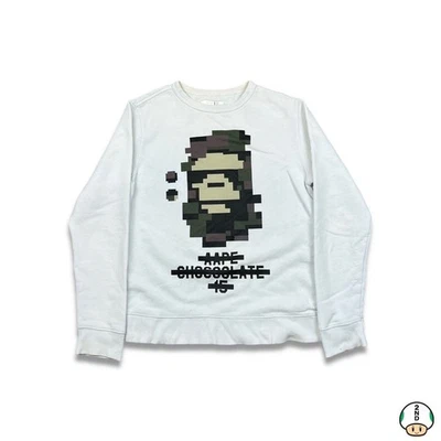 AAPE x Chocolate Sudadera Para Hombres Pequeña Blanca Camuflada Pixel Cabeza de Mono Pullover Crew Foto 1 de 4