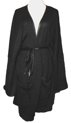 SOFT FOCUS WOMENS BLACK ACRYLIC SWEATER FAUX LEATHER TRIM & BELT CARDIGAN~4X - Image 1 of 4