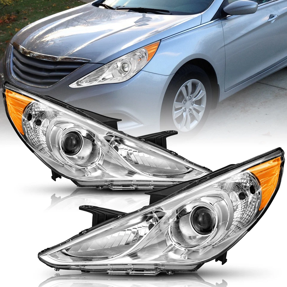 Par de faros halógenos esquineros ámbar carcasa cromada para Hyundai Sonata 2011-2014 Foto 1 de 4