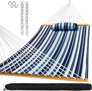 Outdoor Quilted Fabric Hammock Spreader Bars and Detachable Pillow and Chain - Picture 1 of 30