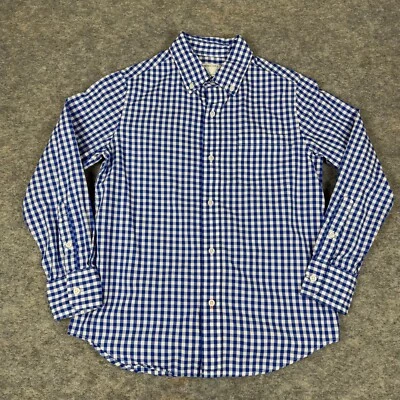 Crewcuts Button Down Shirt Long Sleeve Check Plaid Cotton Blue White Boys 8 - Image 1 of 4
