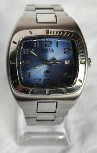 Fossil Gents' Blue & Silver Tone Square Faced Quartz Wristwatch-Spares/Repair - Picture 1 of 17