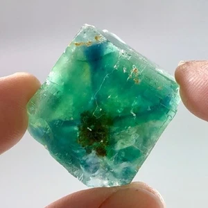 RARE Emerald Green Okorusu Fluorite w Radiating Blue Phantoms From Namibia - Picture 1 of 10
