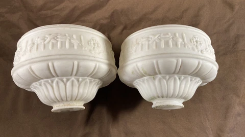 2 Antique White Satin Glass Lamp Light Shade 2 1/4" Fitter Salvage 7" Dia Cover