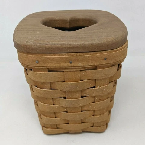 VTG 1992 Longaberger Kleenex Tissue Spoon Holder Woven Basket Heart Lid SS21 Cover