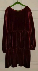 GAP KIDS maroon Burgundy Red Stretch Velvet Teired Peasant Dress. Girls L - Picture 1 of 6