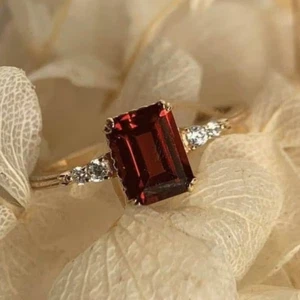 Anillo de aniversario granate natural certificado, moissanita relleno de oro rosa de 14k, - Imagen 1 de 7