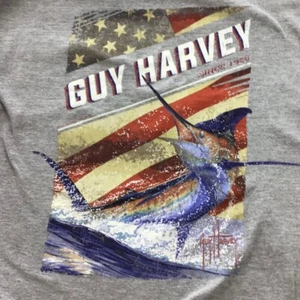 Maglietta grafica Guy Harvey Marlin Fish bandiera americana maglietta con tasca L - Foto 1 di 4