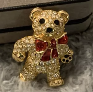 Broche alfiler tachonado de cristal con arco de esmalte rojo Swarovski de 1 1/4 de pulgada - Imagen 1 de 3