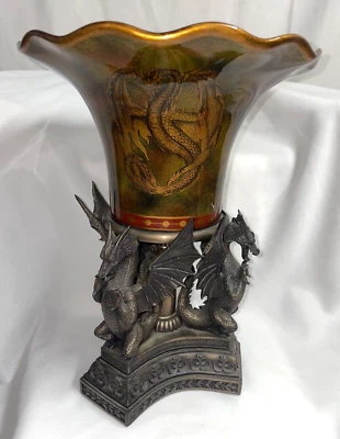 Jarrón Summit Collection 12" con defectos 3 dragones de resina Arcadia CA retirado 2002 Foto 1 de 4